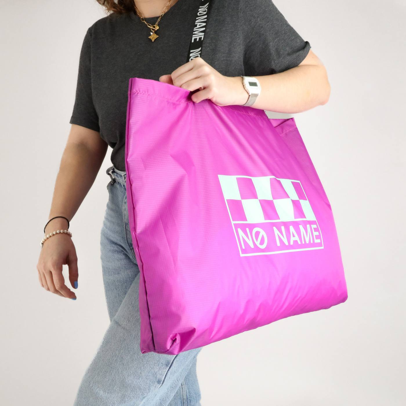 TOTE BAG - NYLON - FUSHIA/TURCHESE